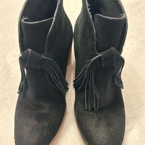 UGG Black Suede Ankle Booties with Fringe
